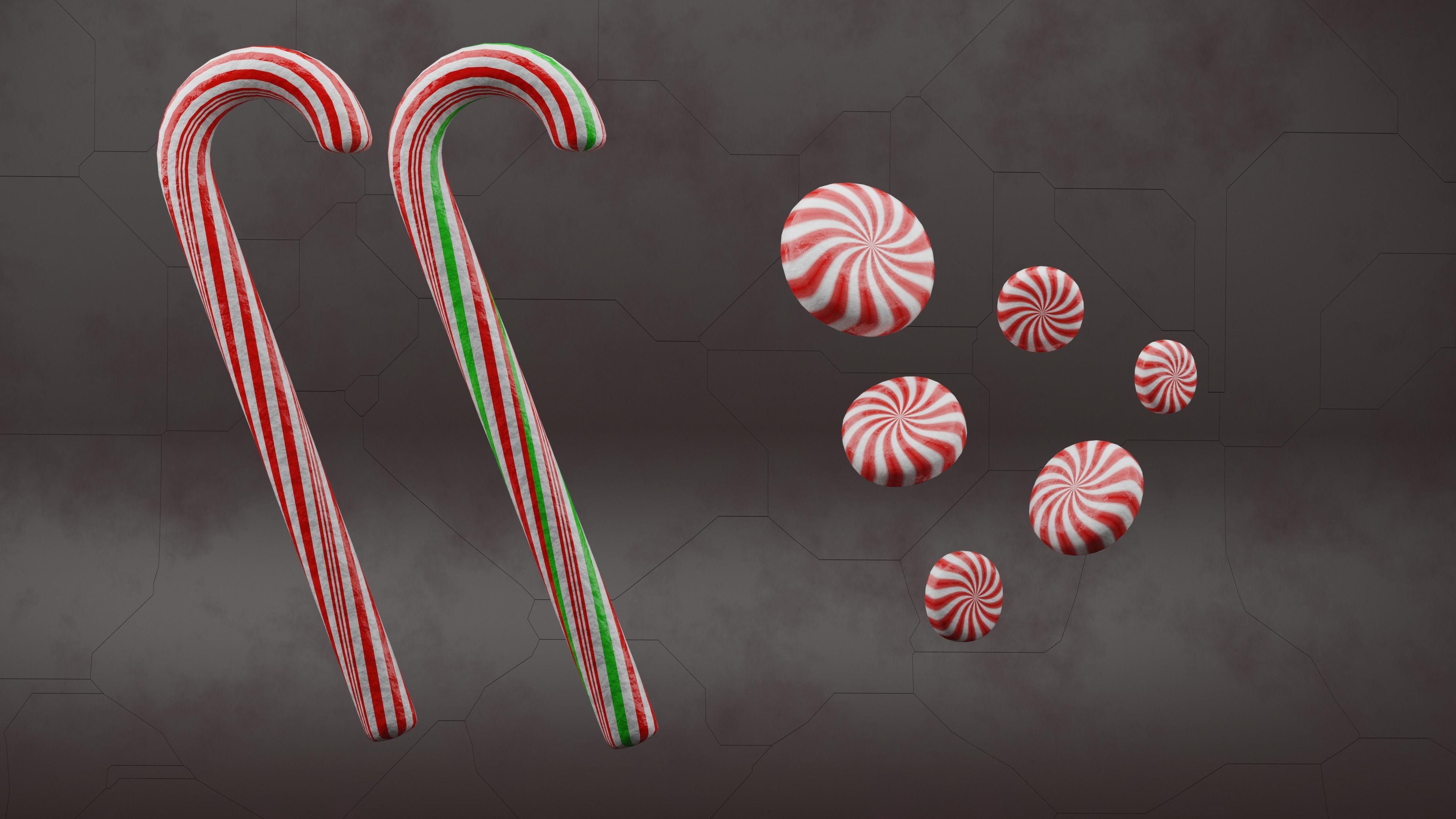 Peppermint Candy Cane Low-poly 3D model_5