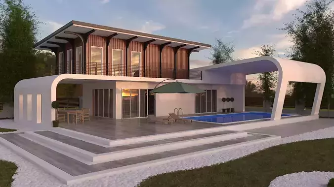Villa 3D scene environment  Free 3D model