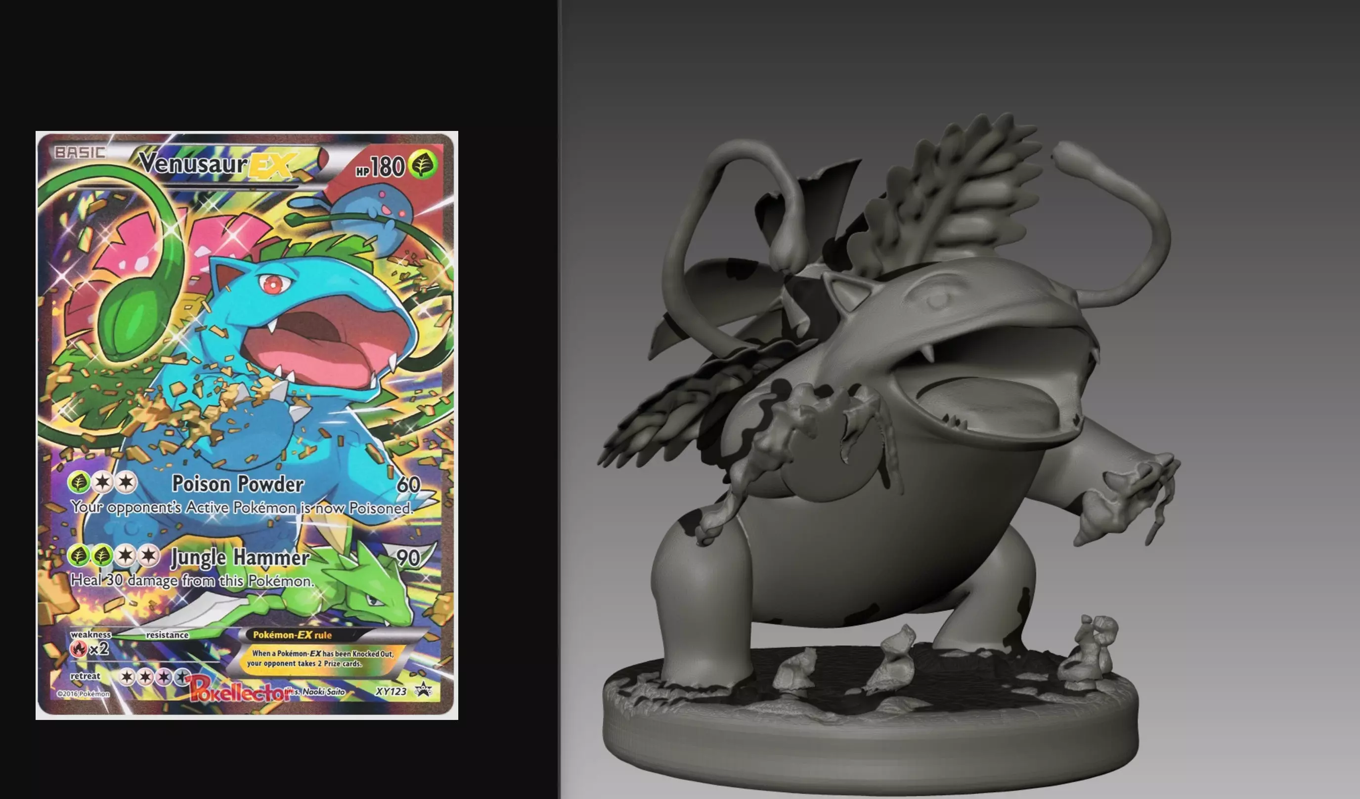 Venusaur on hind legs Pokemon OBJ STL 3D print model