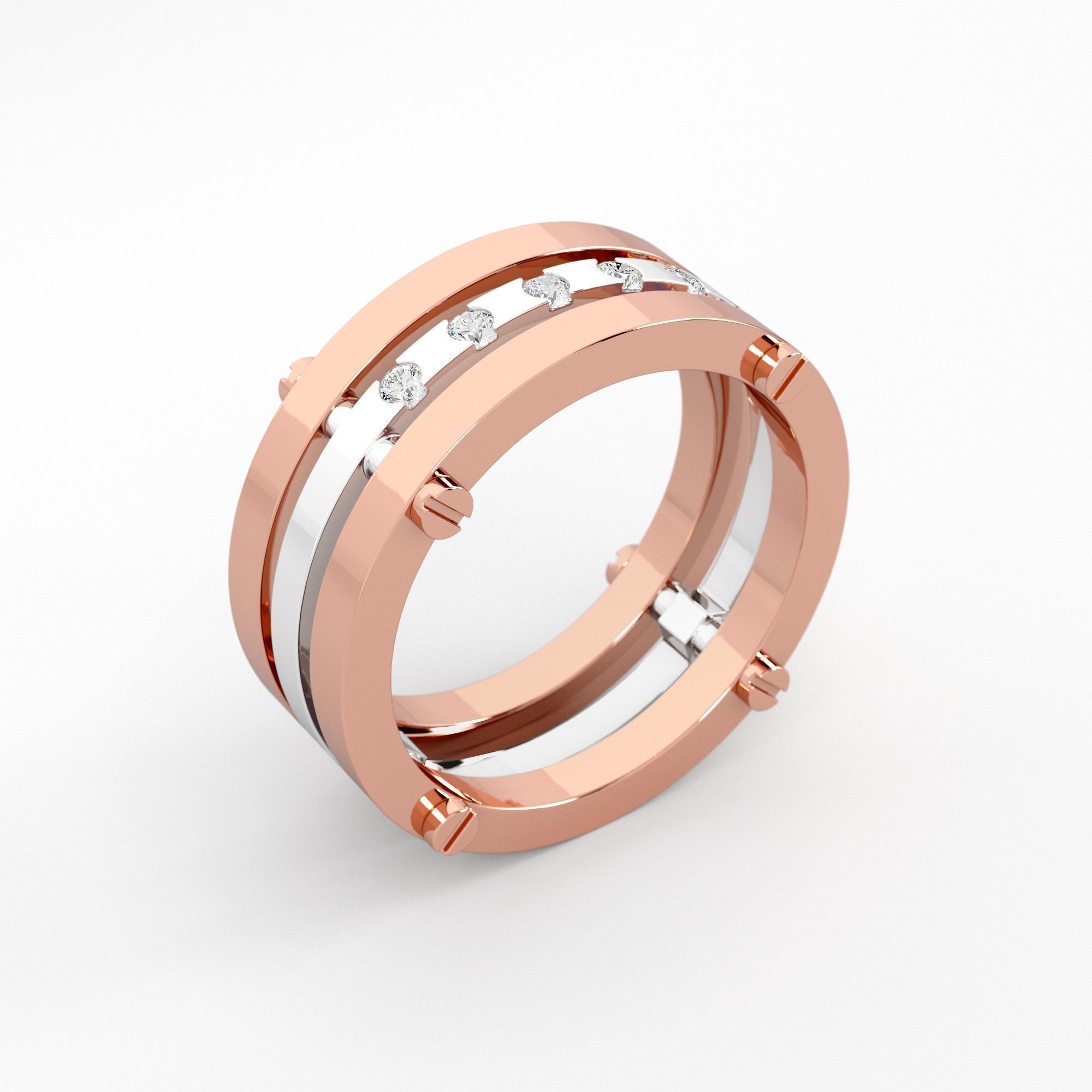 Triple ring with round stones 18mm 3D print model_2