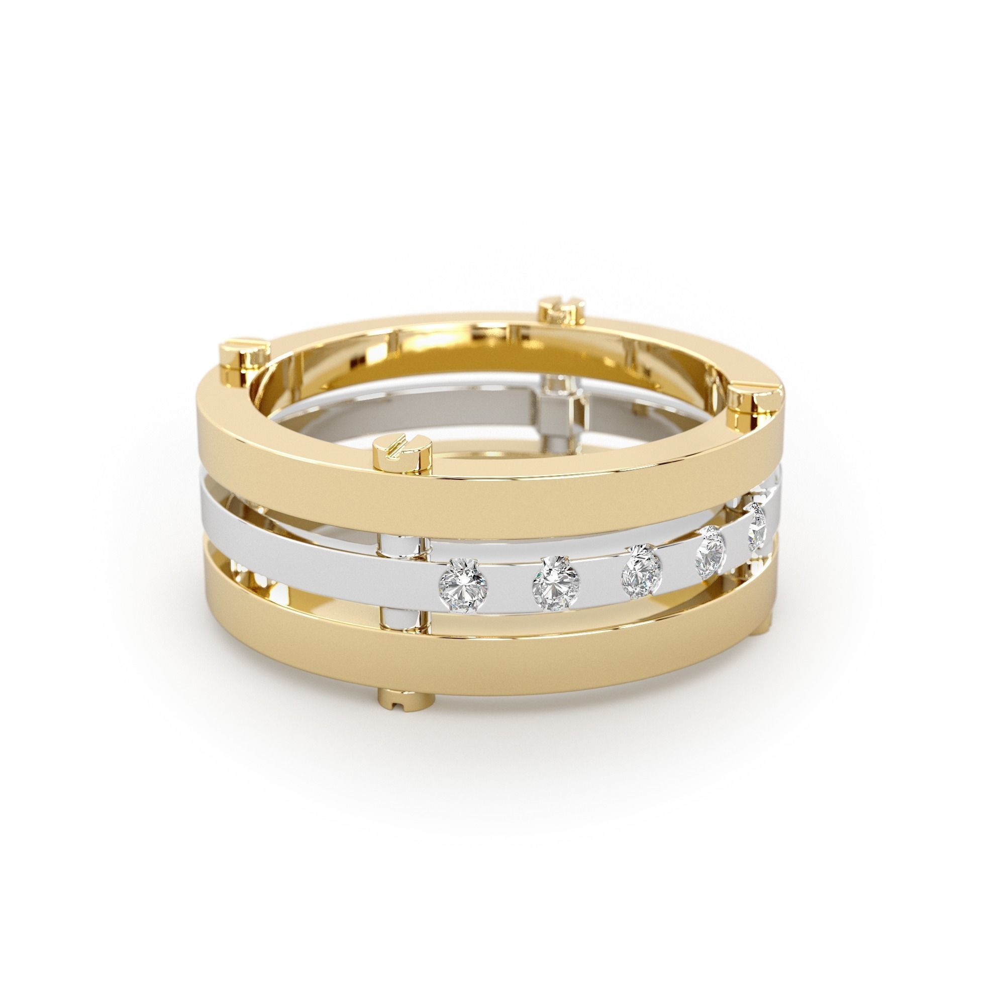 Triple ring with round stones 18mm 3D print model_1