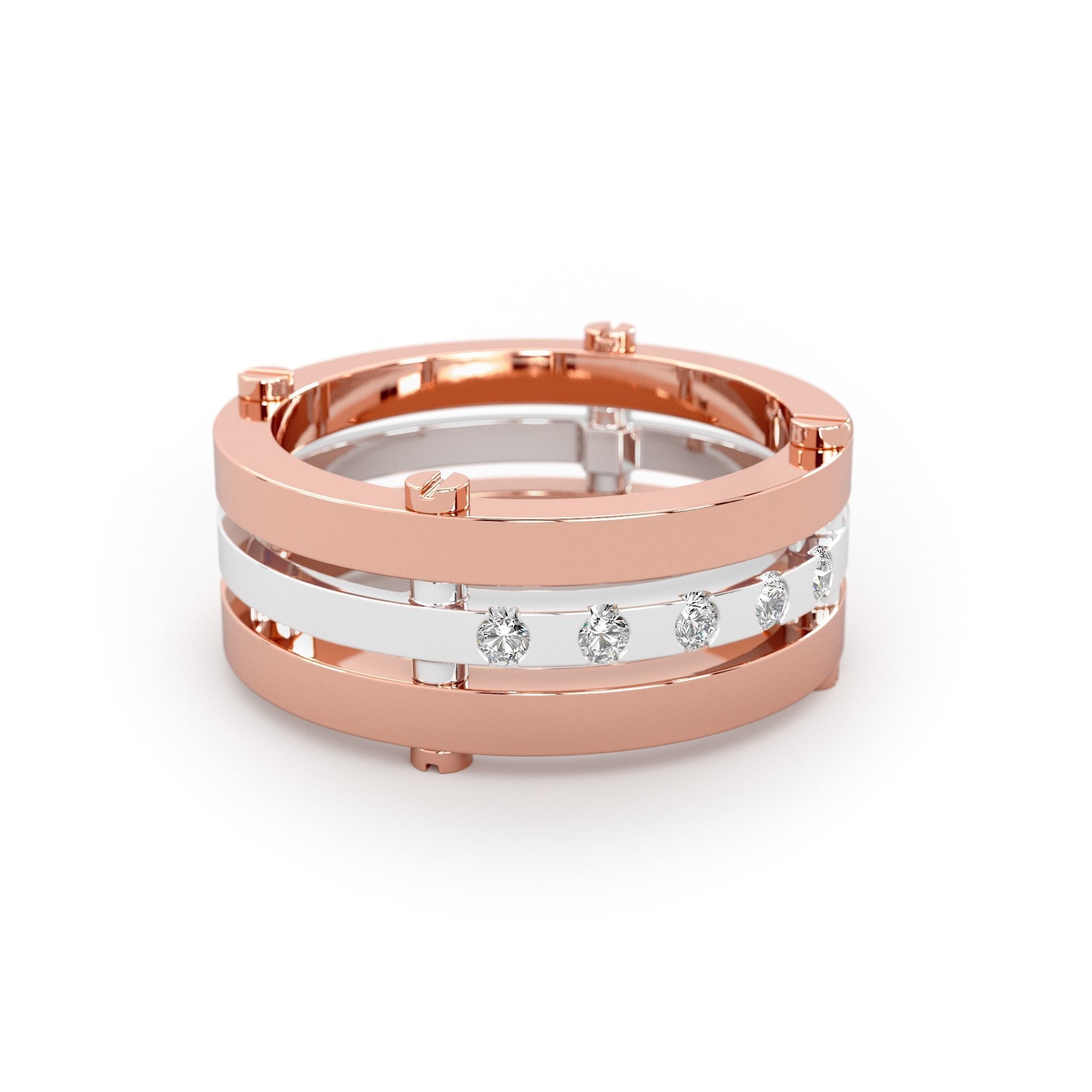 Triple ring with round stones 18mm 3D print model_3