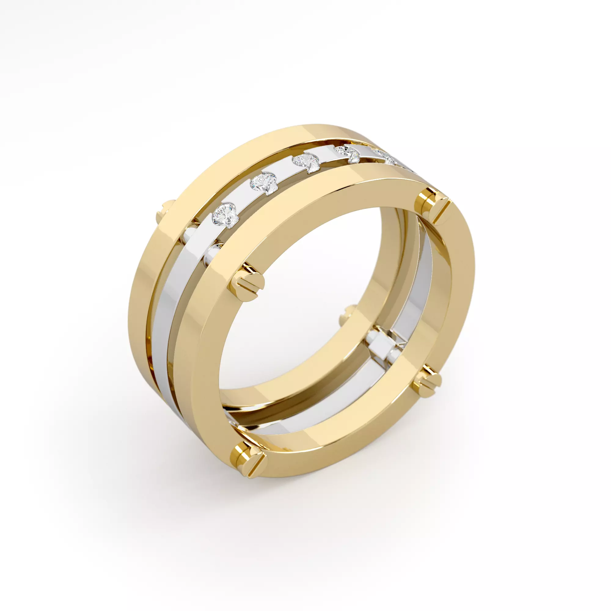 Triple ring with round stones 18mm 3D print model_0