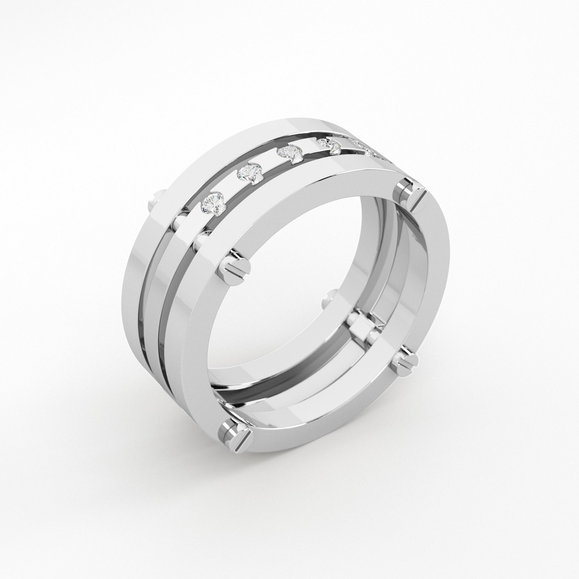 Triple ring with round stones 18mm 3D print model_4