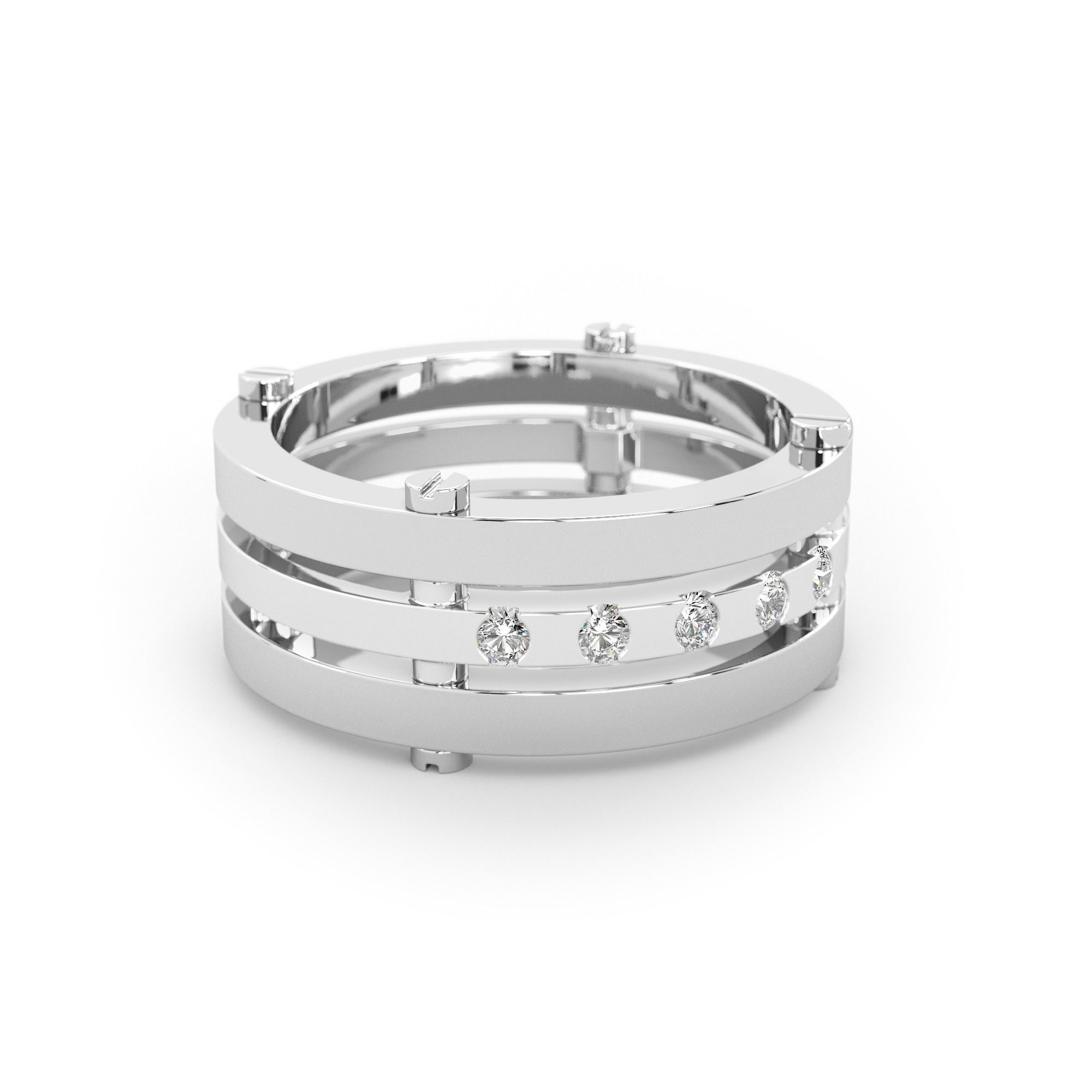 Triple ring with round stones 18mm 3D print model_5