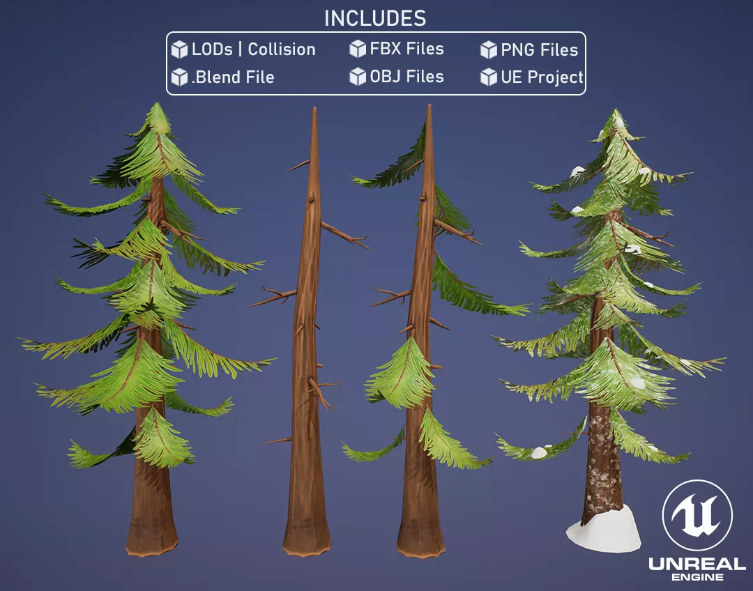 Stylized Pine Trees Collection Low-poly 3D model_0