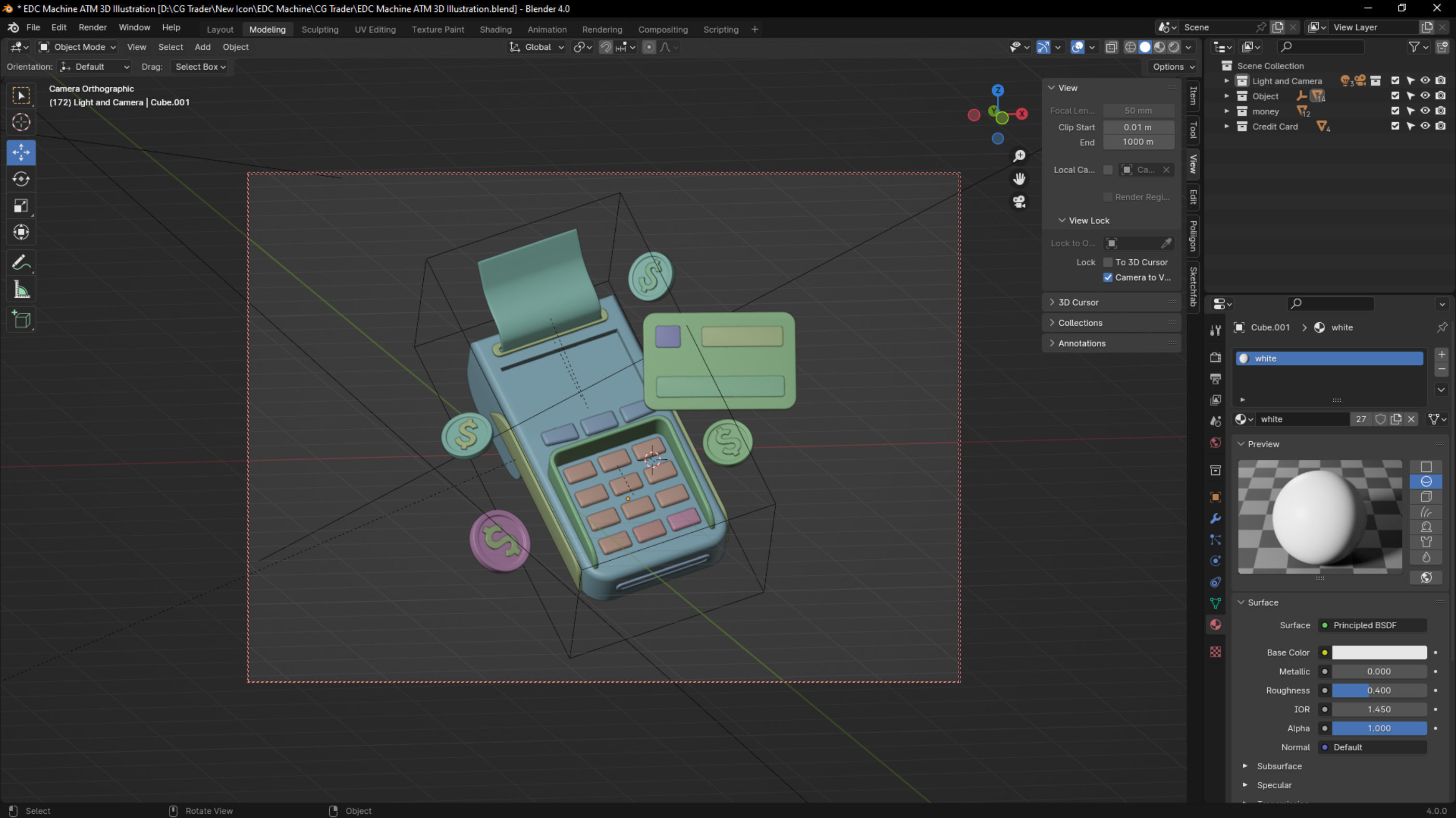 Cartoon EDC Machine ATM 3D Illustration Low-poly 3D model_9