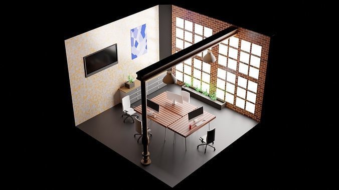 Custom Office Interior With Lighting and Materials 3D model