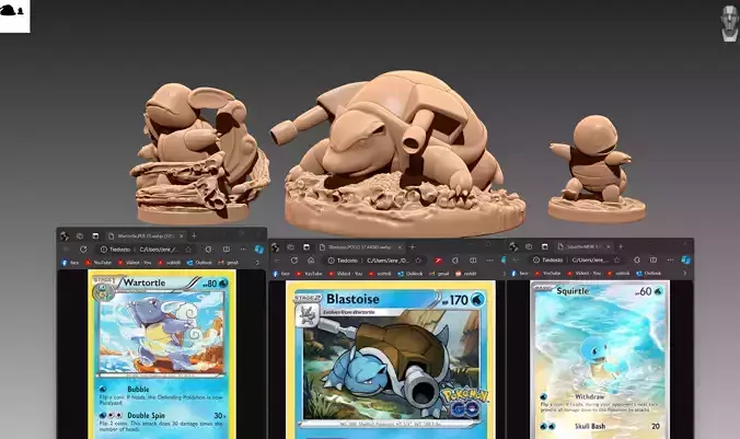  Squirtle Wartortle and Blastoise evolution family value set 3D print model