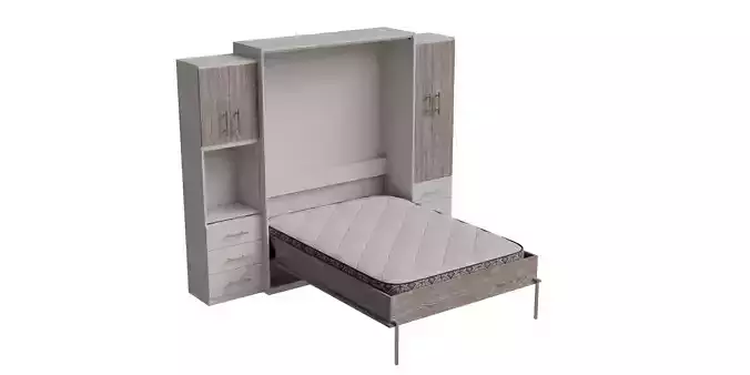 White Cabinet Light Brown Wood Wall Bed Opened