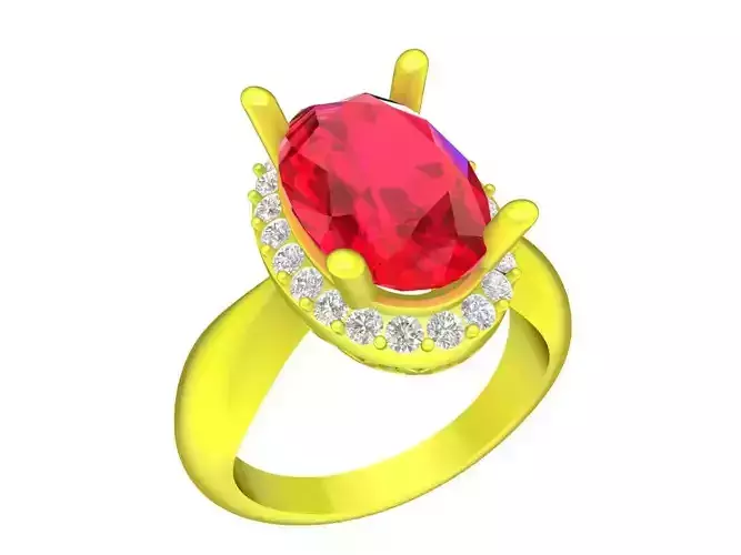 A7720 Oval Diamond Halo Engagement Ring 3D Model