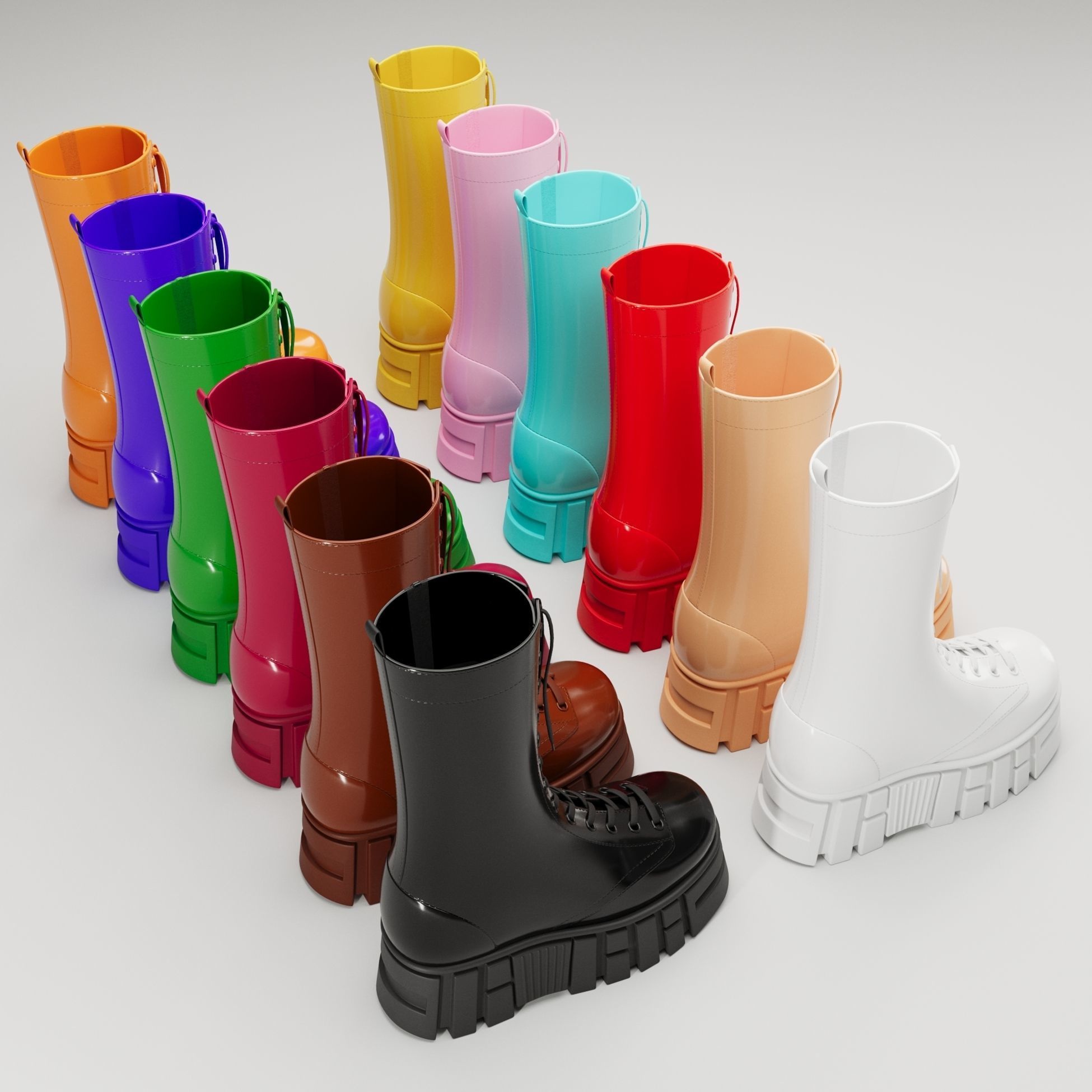 Battle boots on high platform collection Low-poly 3D model_2