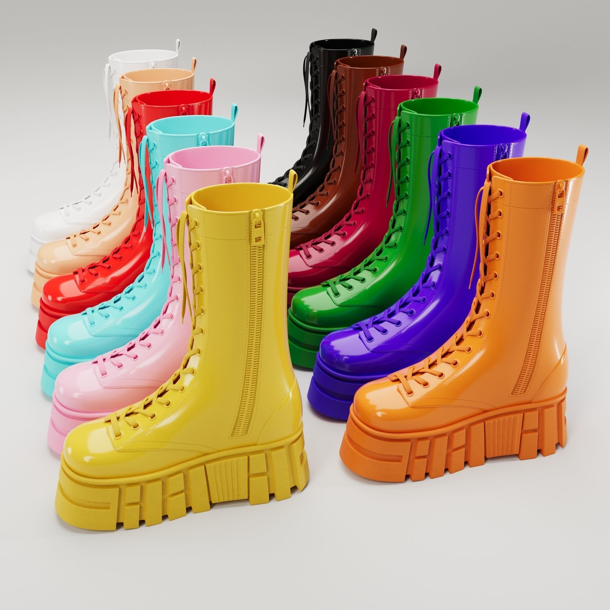 Battle boots on high platform collection Low-poly 3D model_4