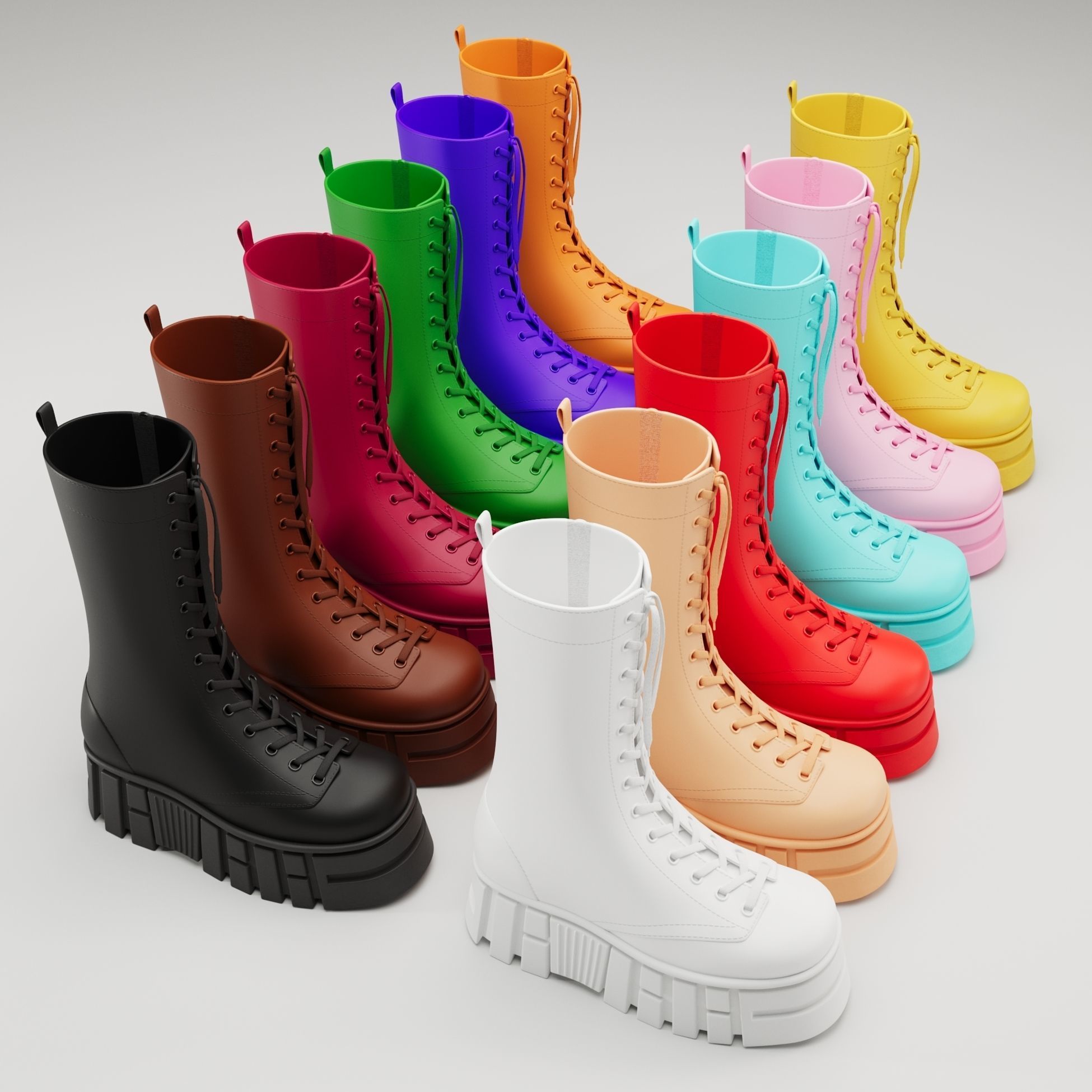 Battle boots on high platform collection Low-poly 3D model_1