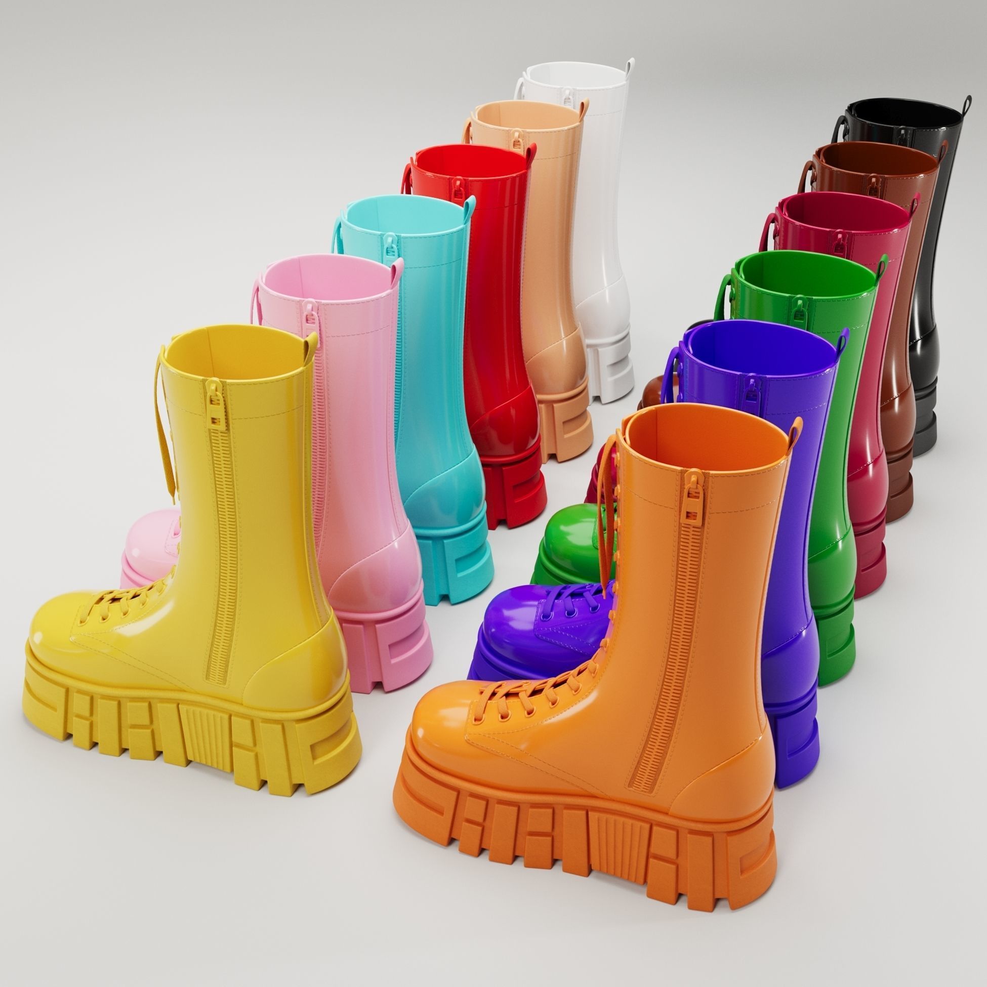 Battle boots on high platform collection Low-poly 3D model_6