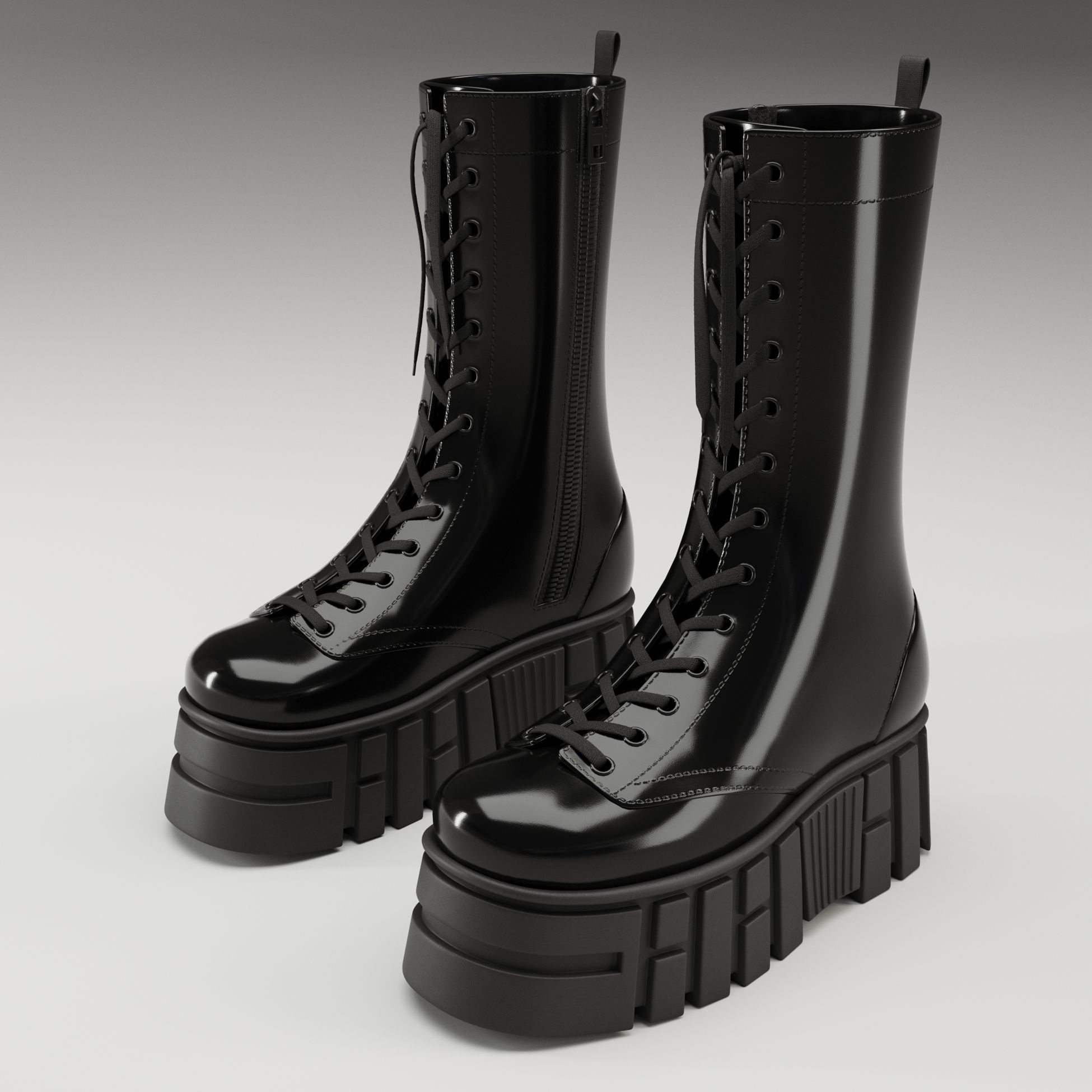 Battle boots on high platform collection Low-poly 3D model_30