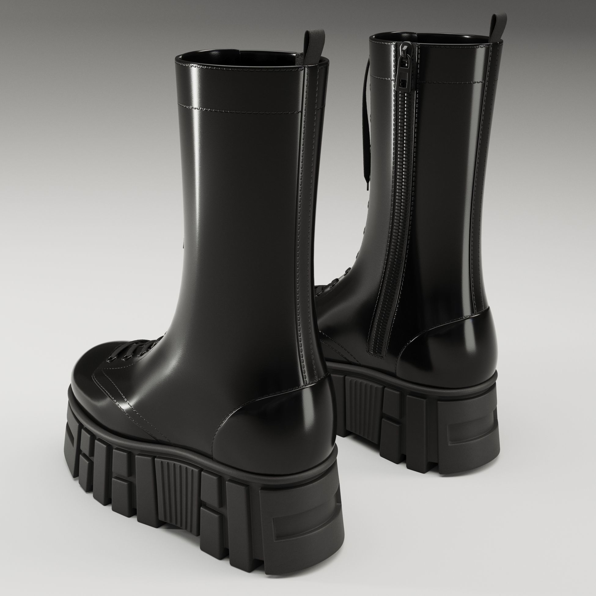 Battle boots on high platform collection Low-poly 3D model_26