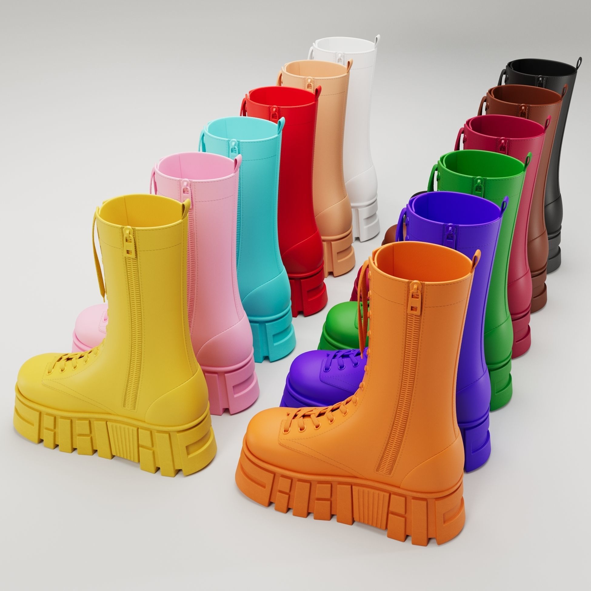 Battle boots on high platform collection Low-poly 3D model_7