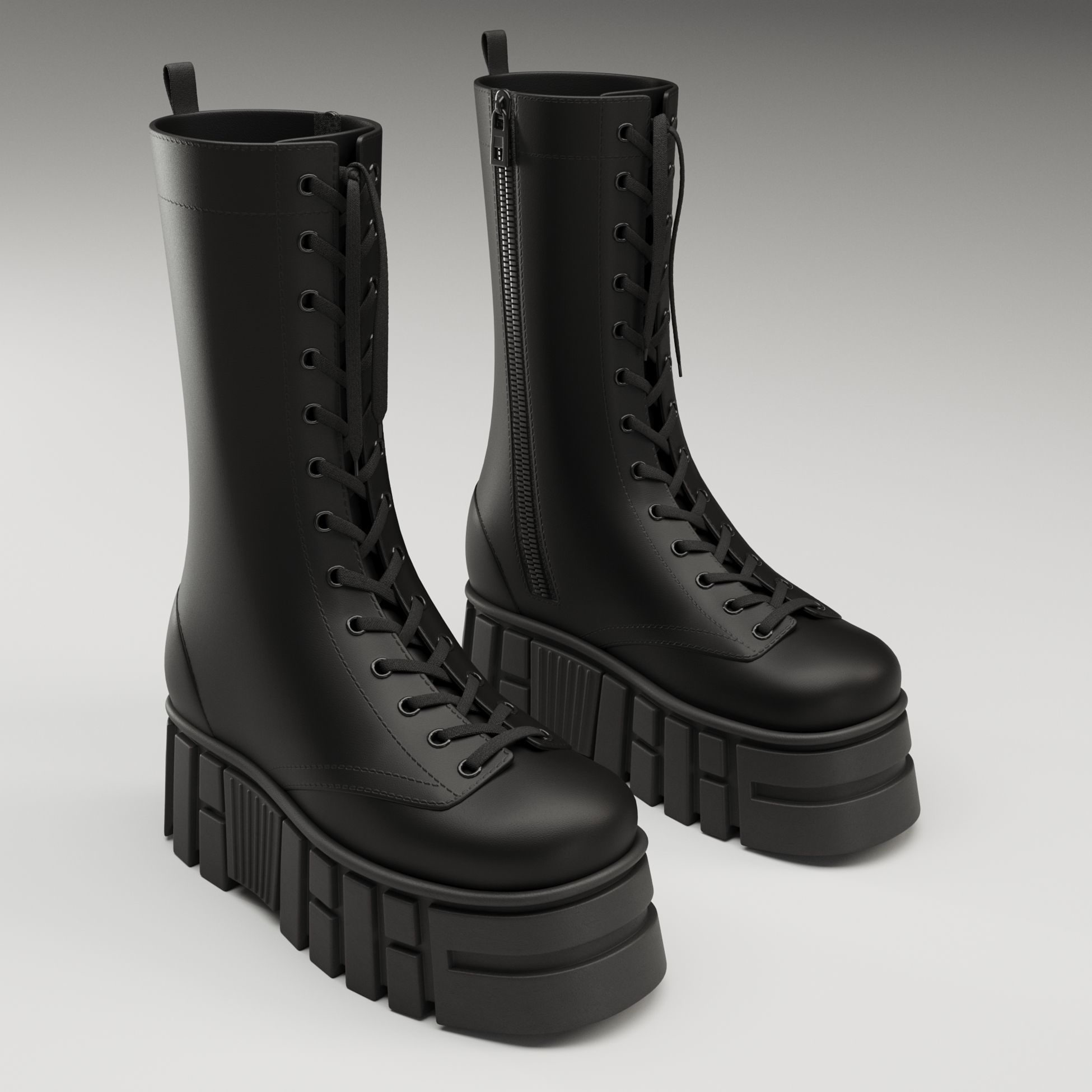 Battle boots on high platform collection Low-poly 3D model_9