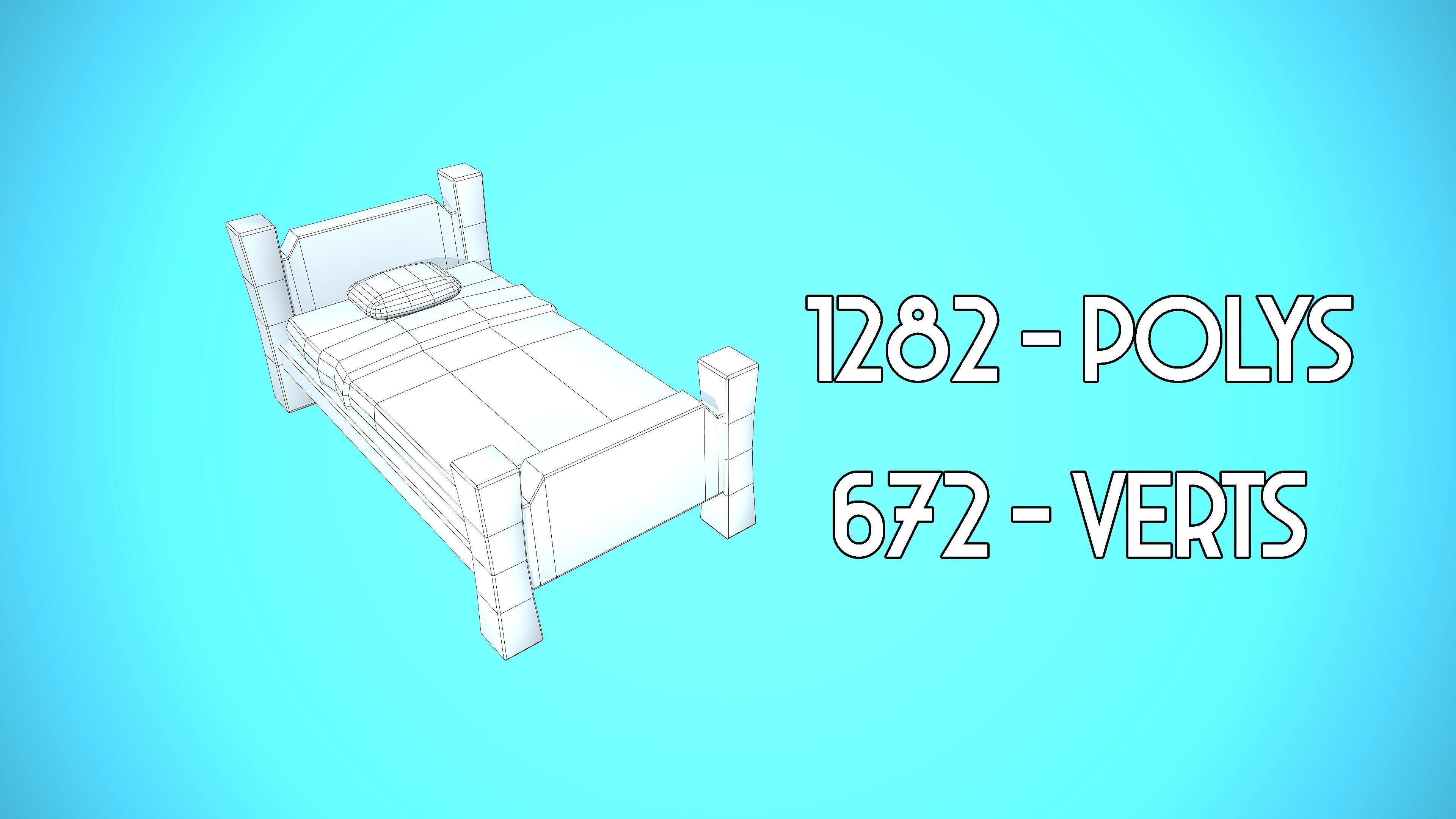 BED CARTOON STYLIZED Low-poly 3D model_2