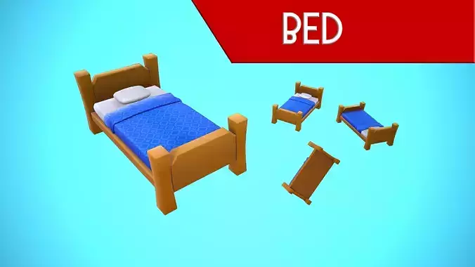 BED CARTOON STYLIZED Low-poly 3D model