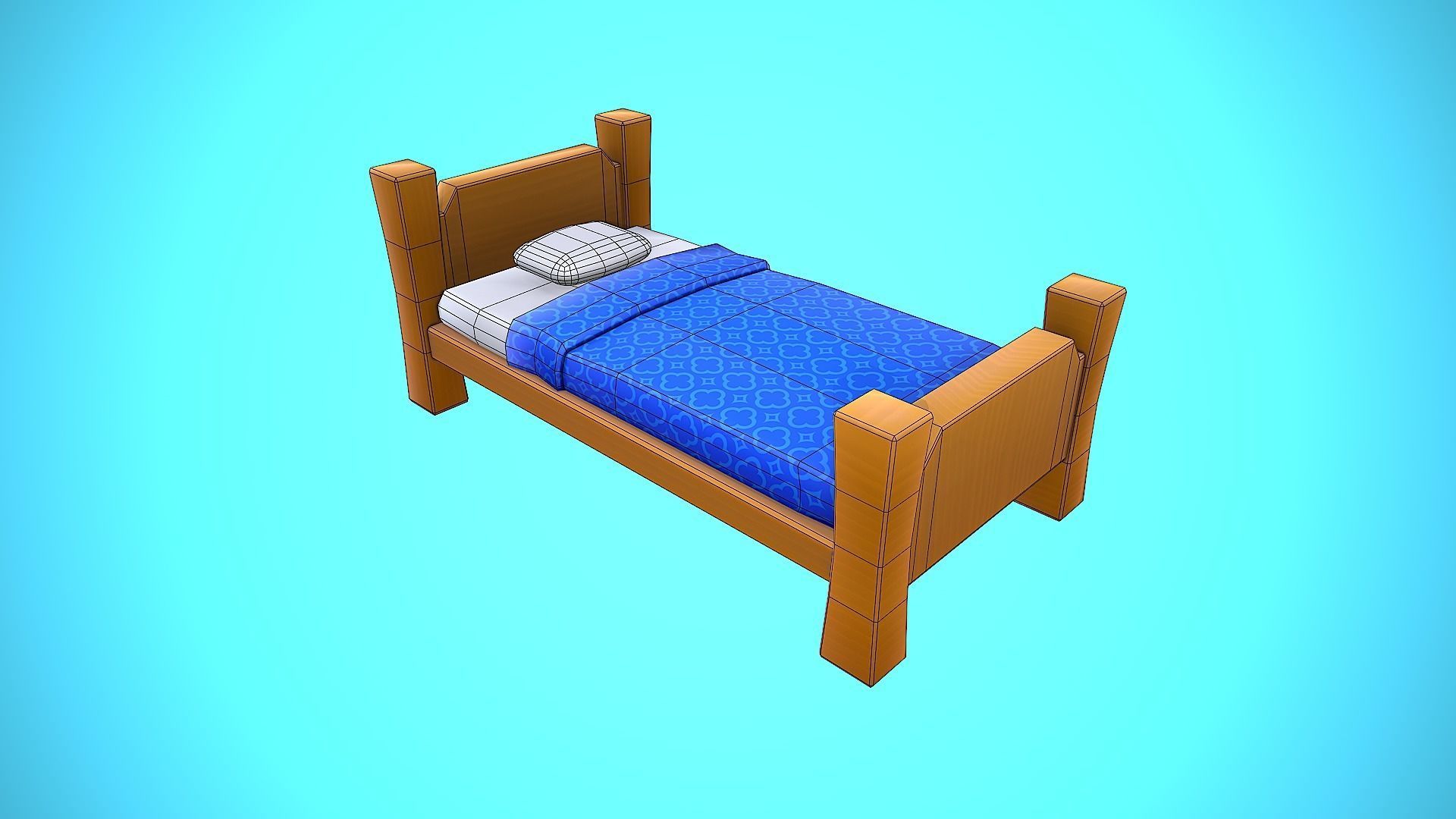 BED CARTOON STYLIZED Low-poly 3D model_6