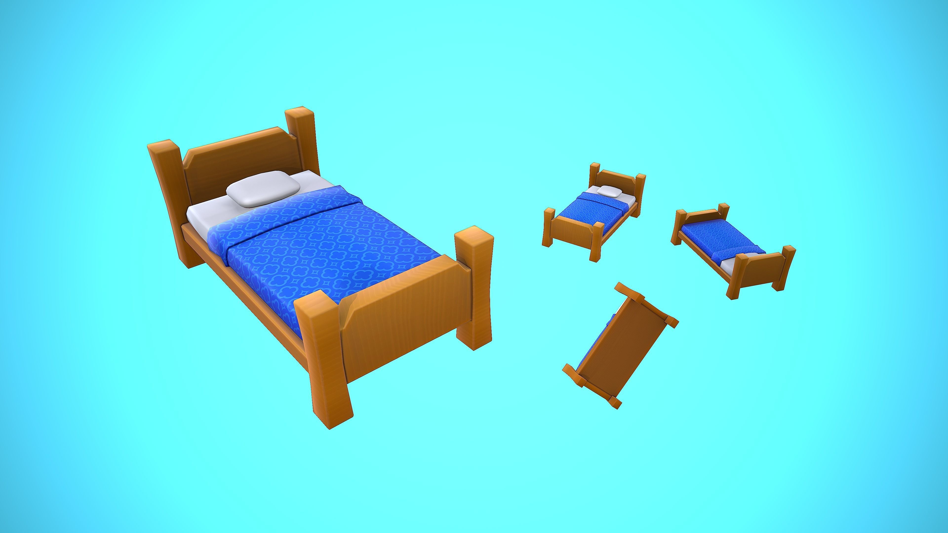 BED CARTOON STYLIZED Low-poly 3D model_3