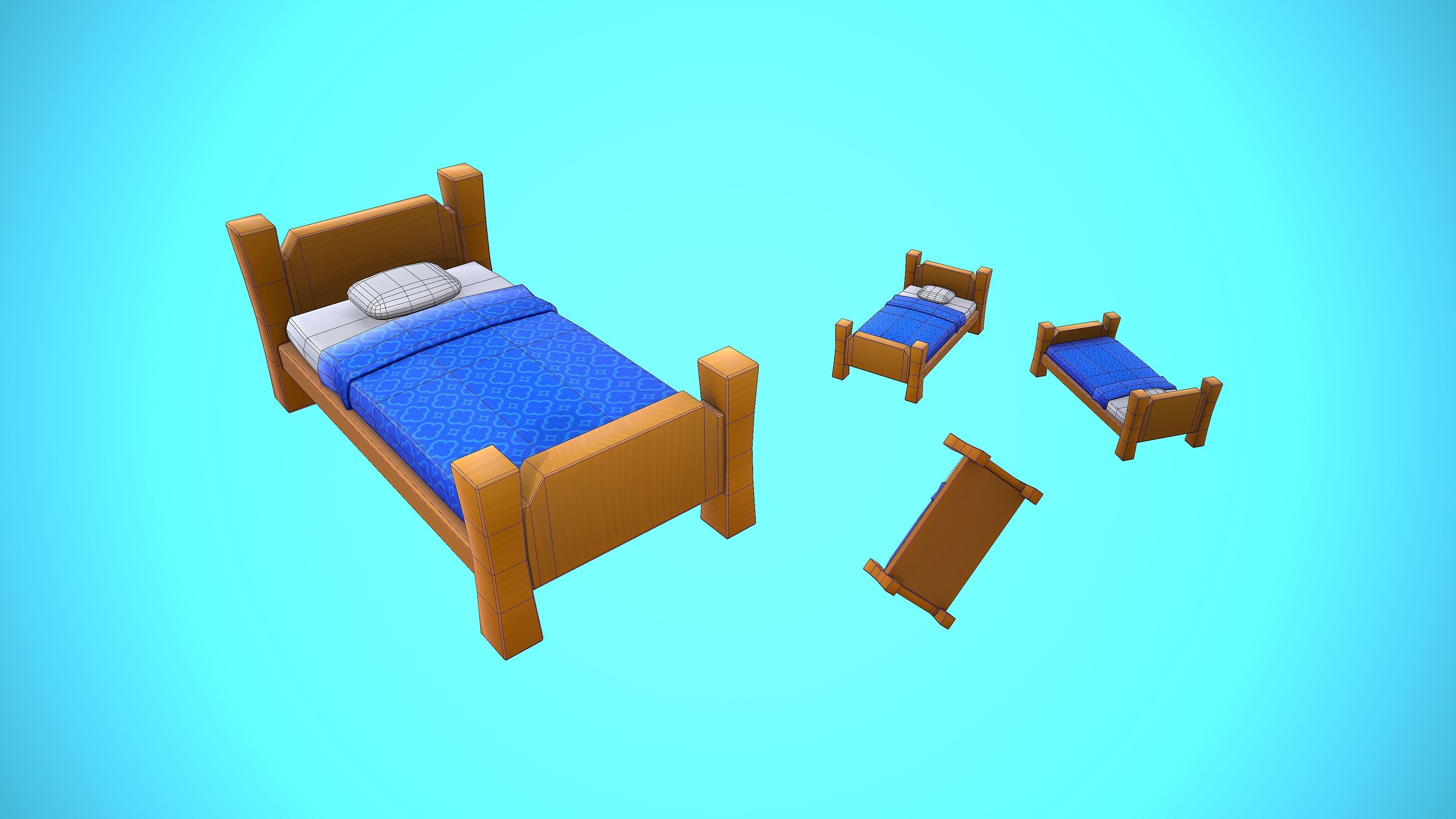 BED CARTOON STYLIZED Low-poly 3D model_4