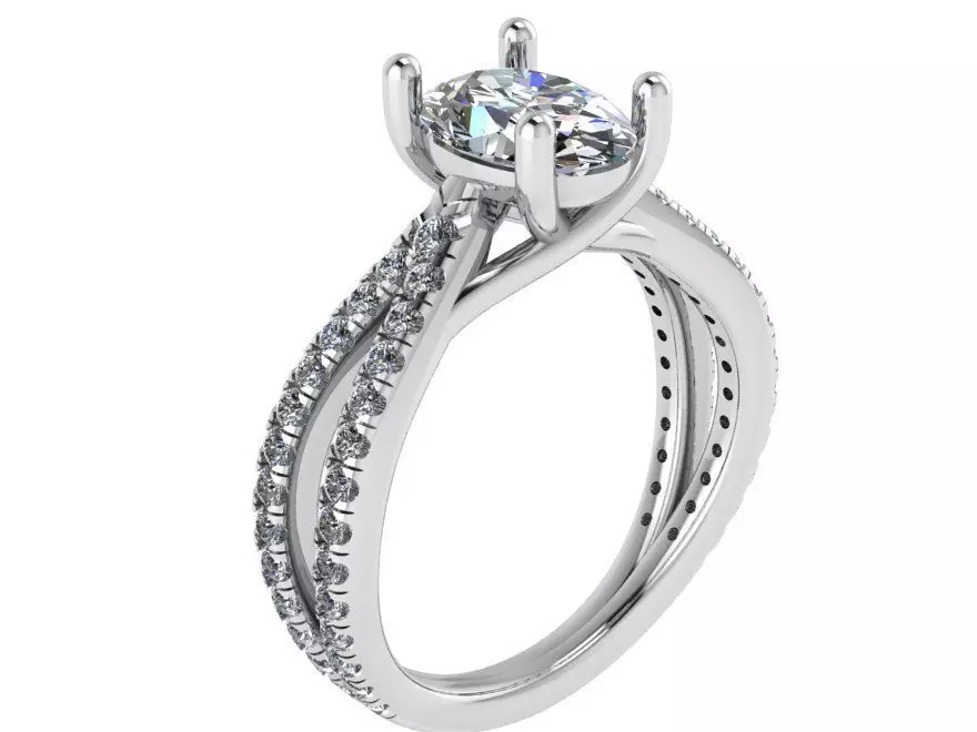 Oval Diamond Split Shank Ring 1859 3D print model_0