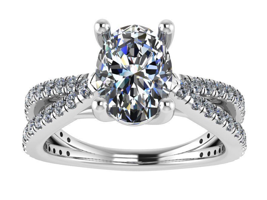Oval Diamond Split Shank Ring 1859 3D print model_2