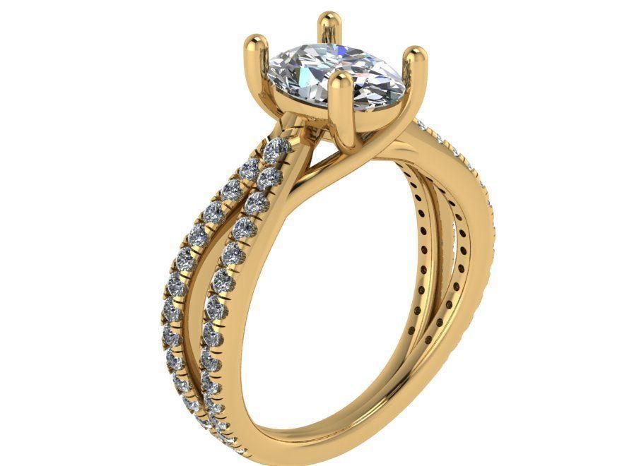 Oval Diamond Split Shank Ring 1859 3D print model_1