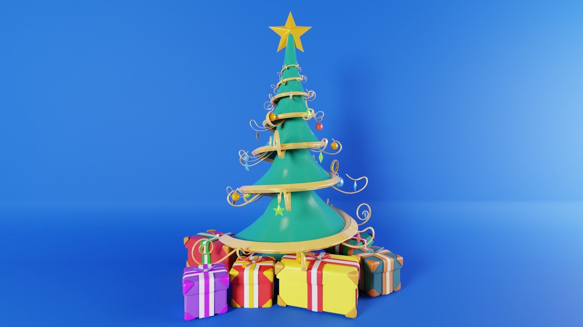Stylized Christmas Tree and gift boxes 3D model_1