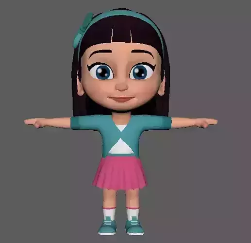Cute Cartoon Little Young Girl Character 3D Model