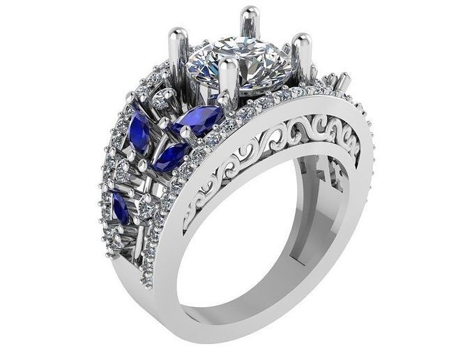 Round Diamond Sapphire Ring 1879 3D print model