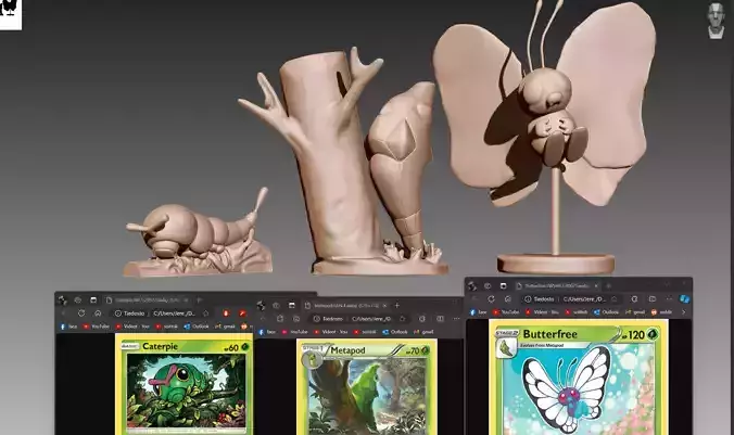 Caterpie Metapod and Butterfree evolution family value set  3D print model
