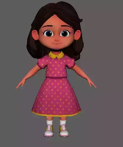 Cartoon Cute Little Young Girl Character 3D Model