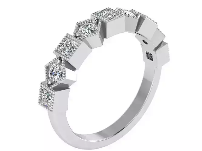 Princess Diamond Milgrain Band Ring 1886