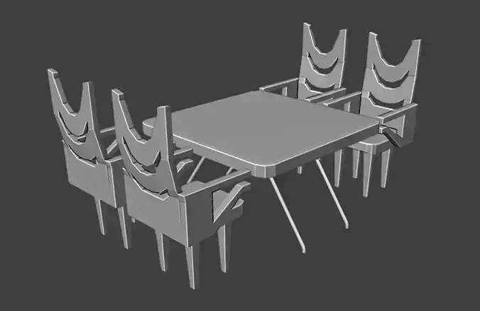Garden chair and table low poly
