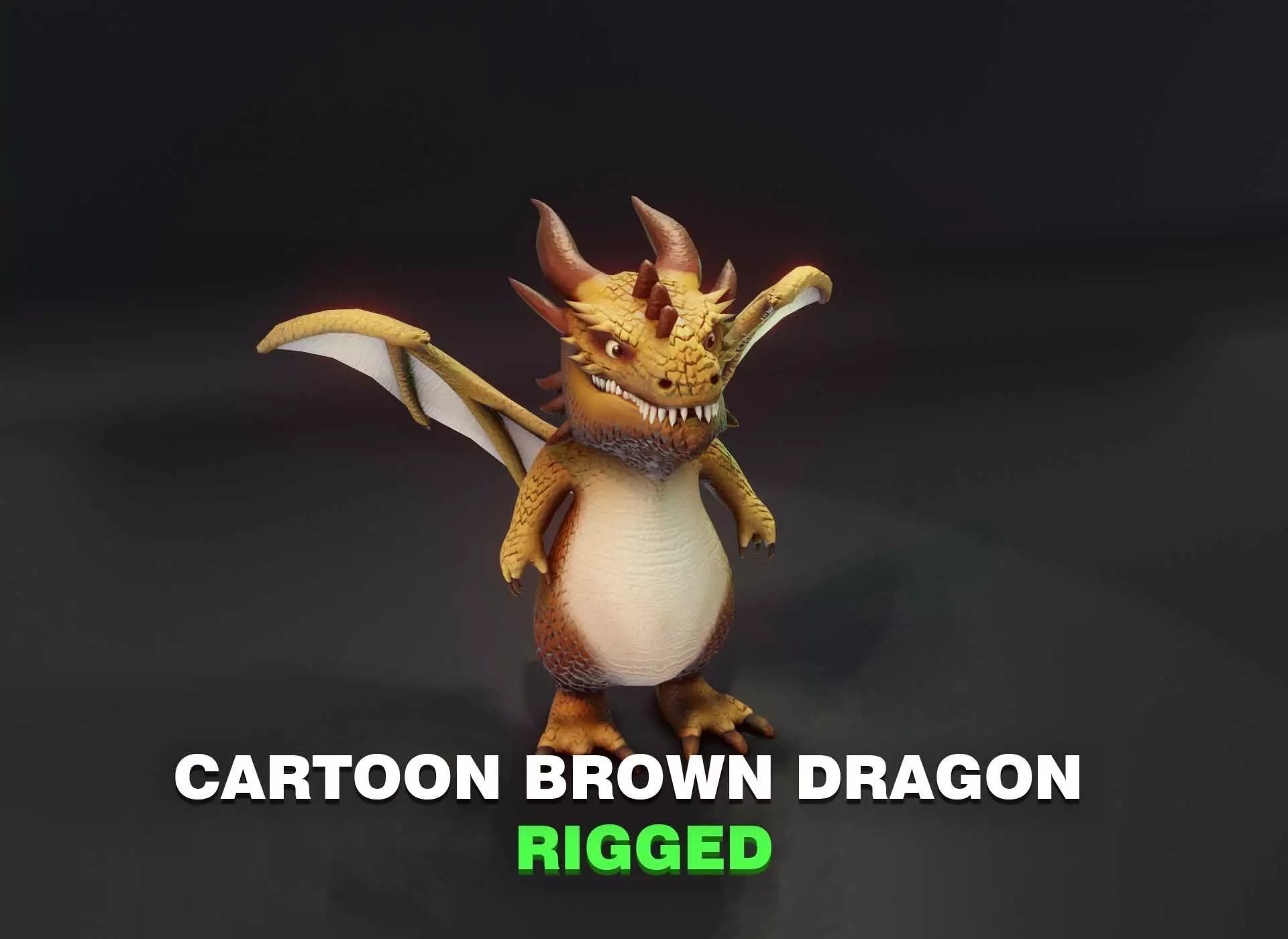 Cartoon Brown Dragon Rigged 3D Model Low-poly 3D model