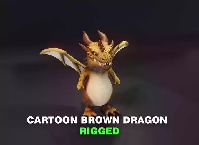 Cartoon Brown Dragon Rigged 3D Model