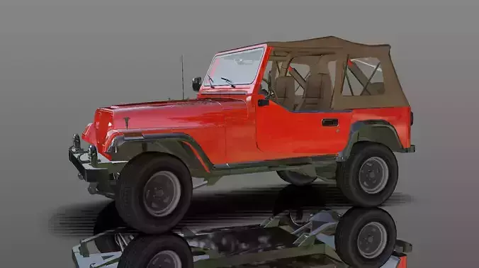 Hunting Adventure Jeep with Interior Lowpoly 3D Model 