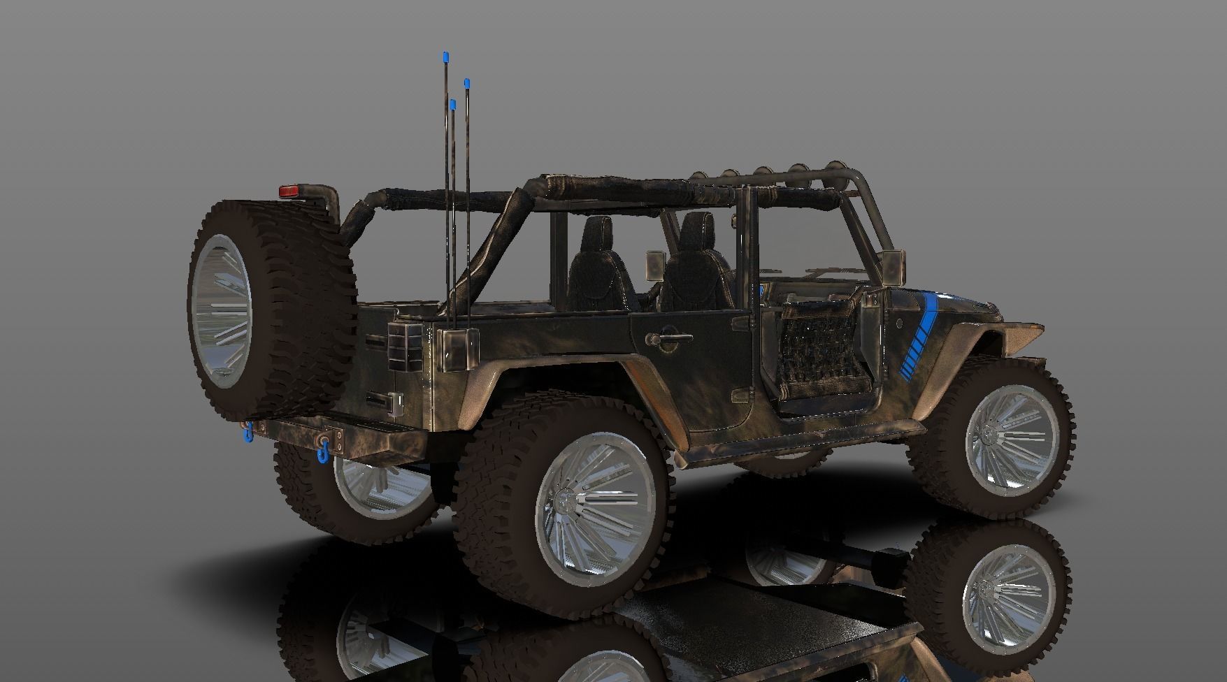 Uncovered Jeep Free Adventure Jeep 3D Model Midpoly Free 3D model_13