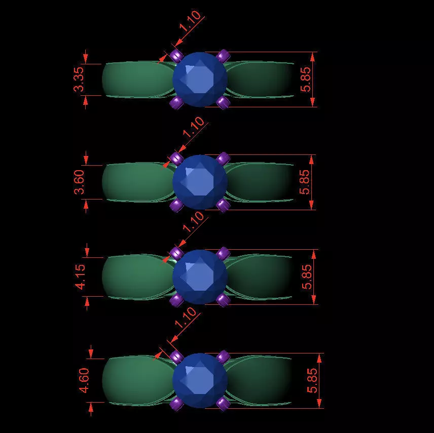 Round 0-75-CT 4 Shank width Sizes Quarter Round Profile  3D Model Collection_0