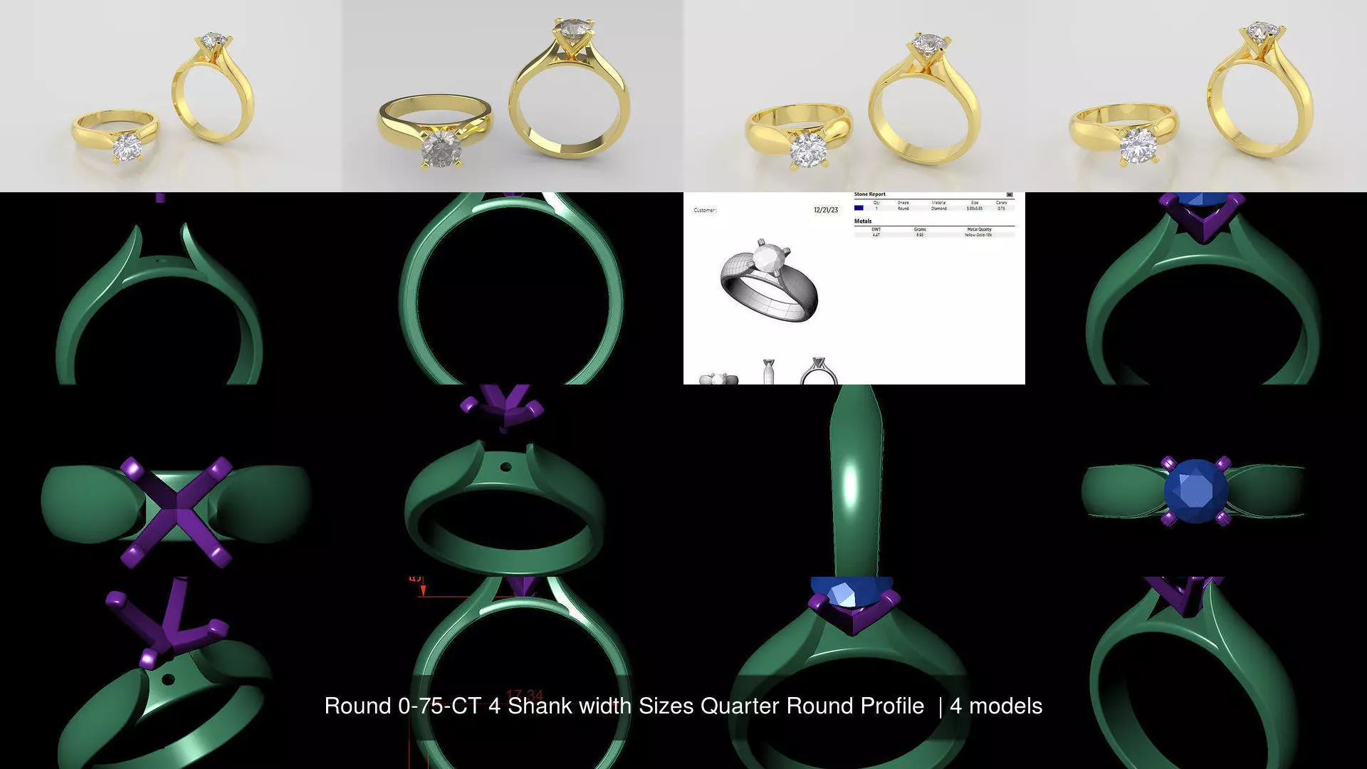 Round 0-75-CT 4 Shank width Sizes Quarter Round Profile  3D Model Collection_1