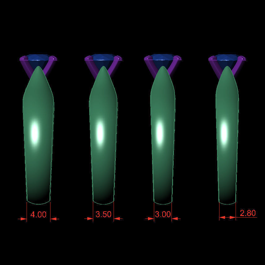 Round 0-75-CT 4 Shank width Sizes Quarter Round Profile  3D Model Collection_4