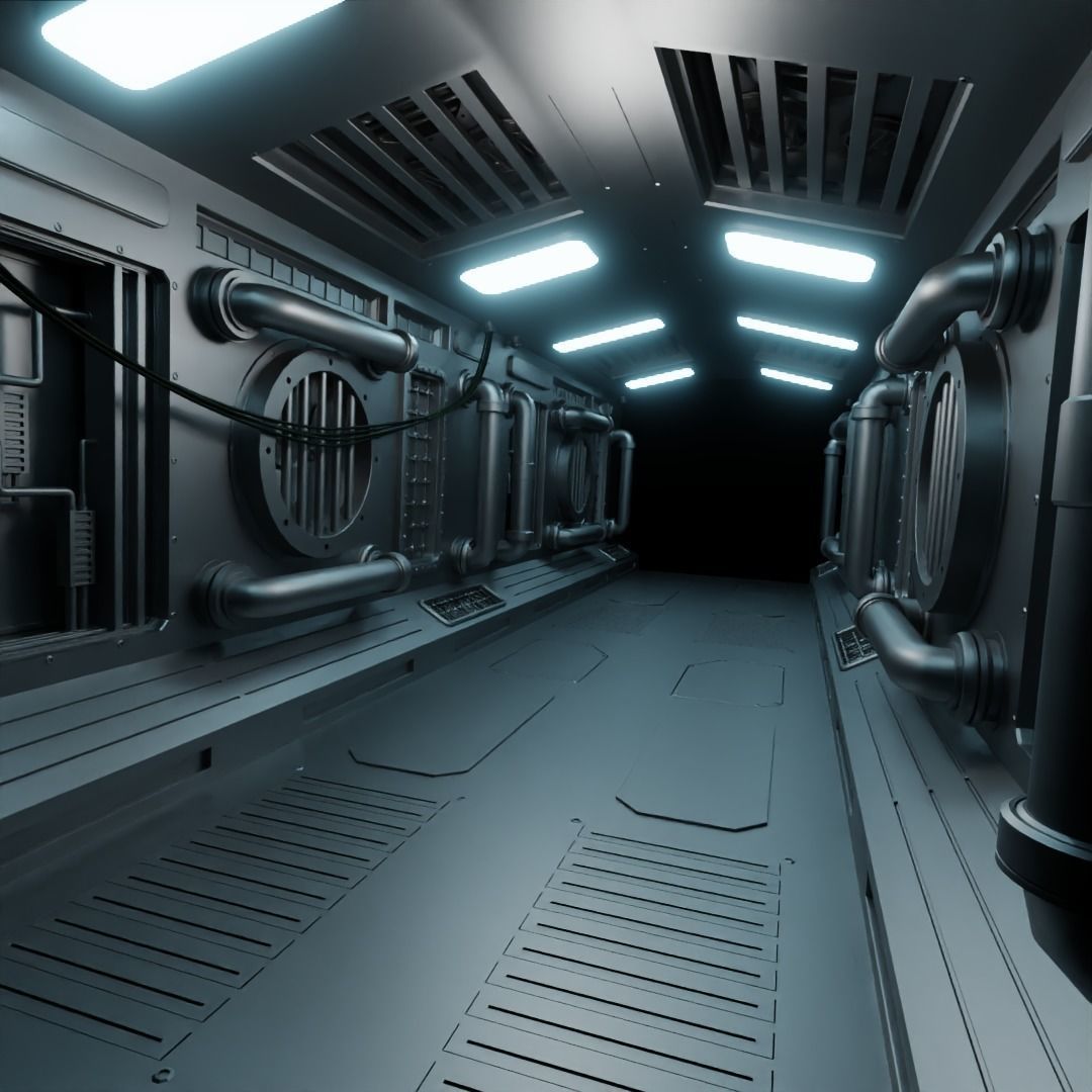 Sci-fi Corridor starter file Low-poly 3D model_2