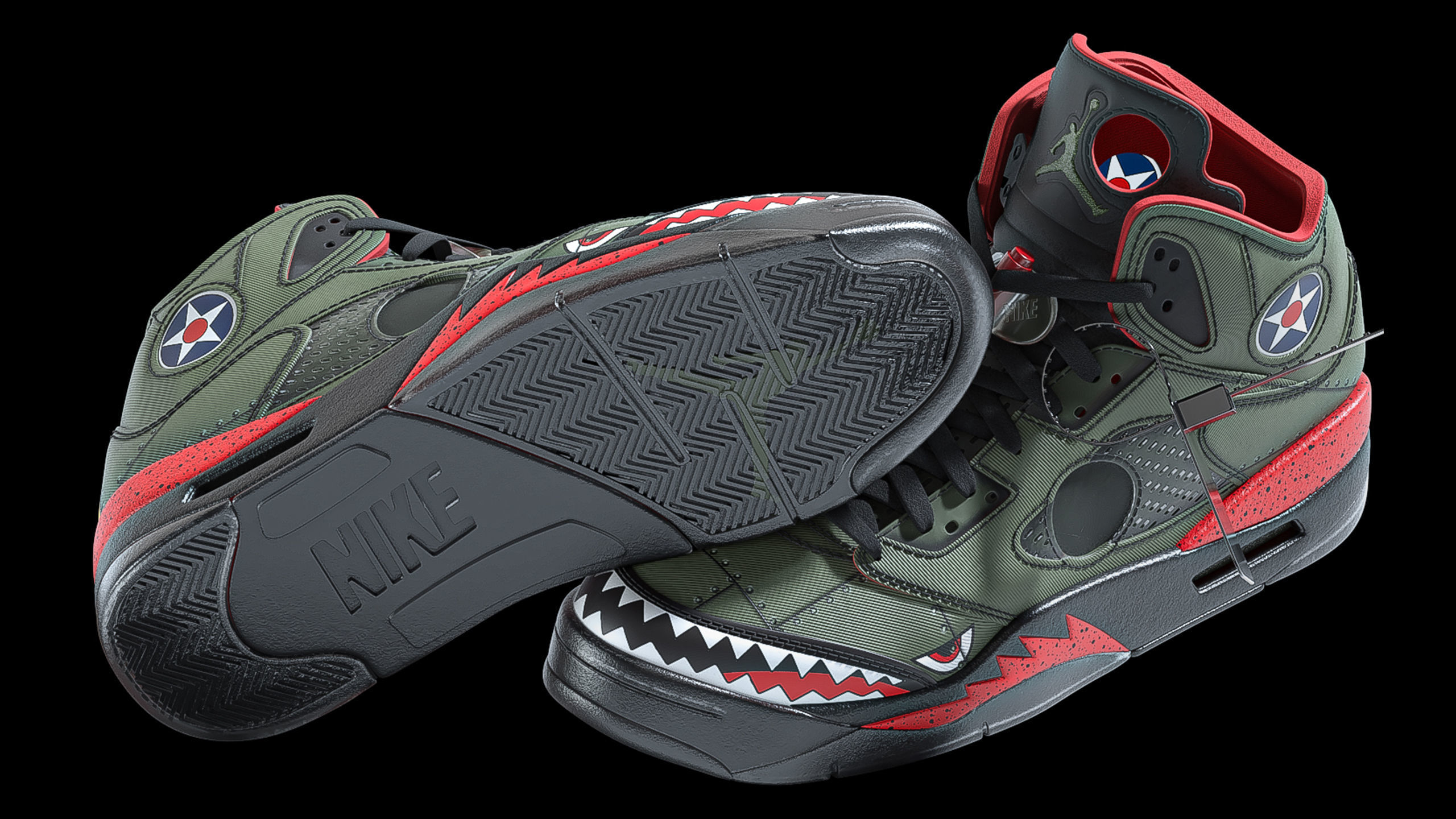 Off White Nike Jordan 5 Air force USA Low-poly 3D model_8