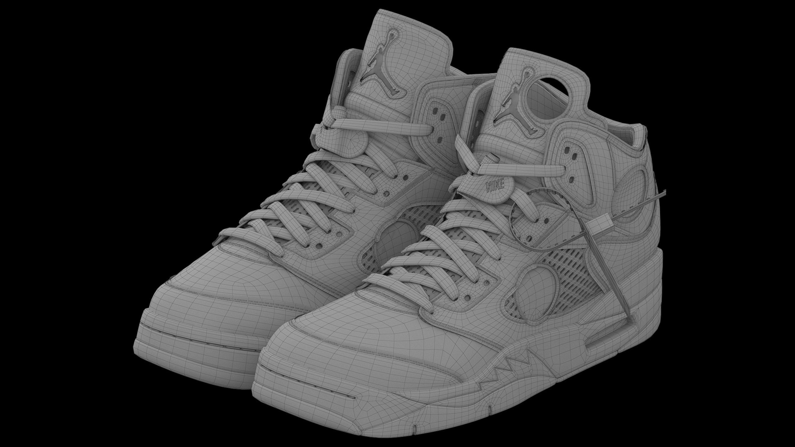 Off White Nike Jordan 5 Air force USA Low-poly 3D model_14