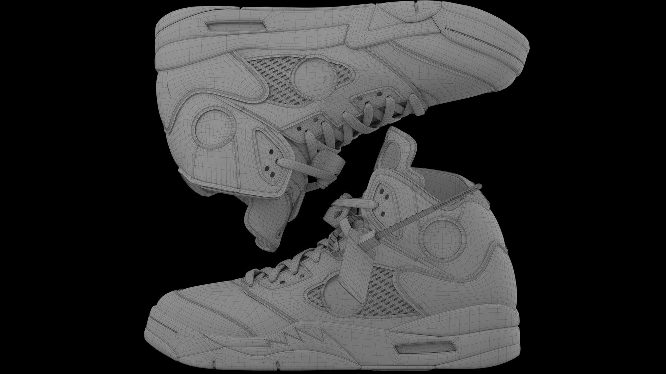 Off White Nike Jordan 5 Air force USA Low-poly 3D model_15