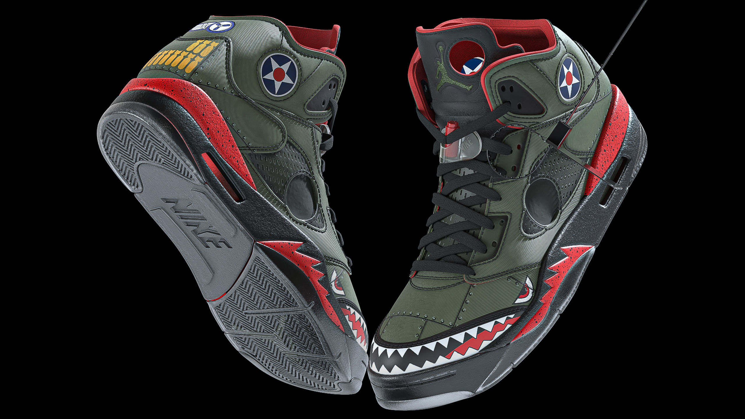 Off White Nike Jordan 5 Air force USA Low-poly 3D model_7